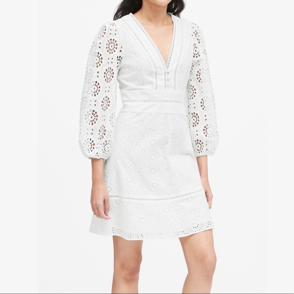 NWOT BANANA REPUBLIC Eyelet Puff-Sleeve Mini Dress
